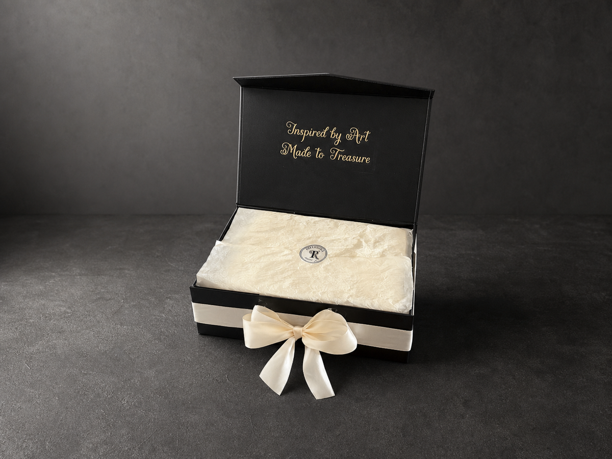 Open John Sargent The Wineglasses gift box with cream tissue and satin bow